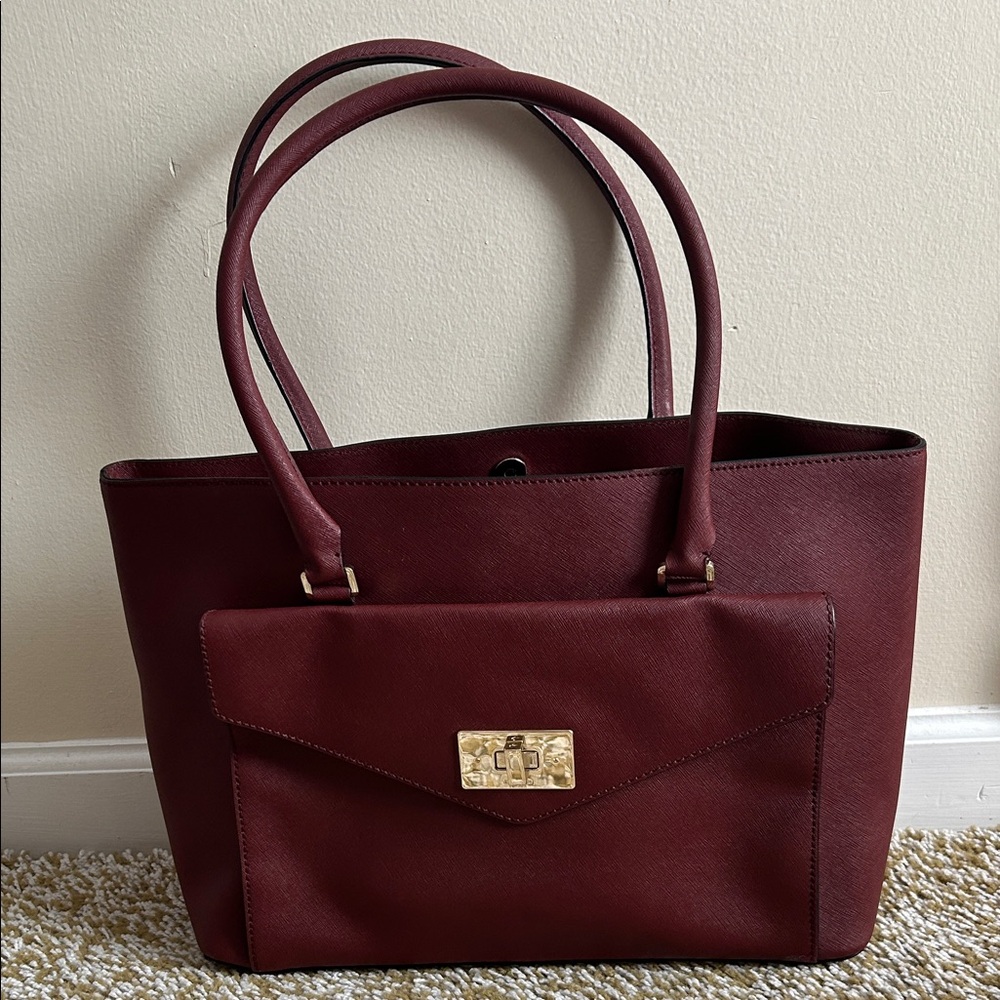 Kate Spade Deep Red Tote Bag with Gold Accents - Picture 1 of 6